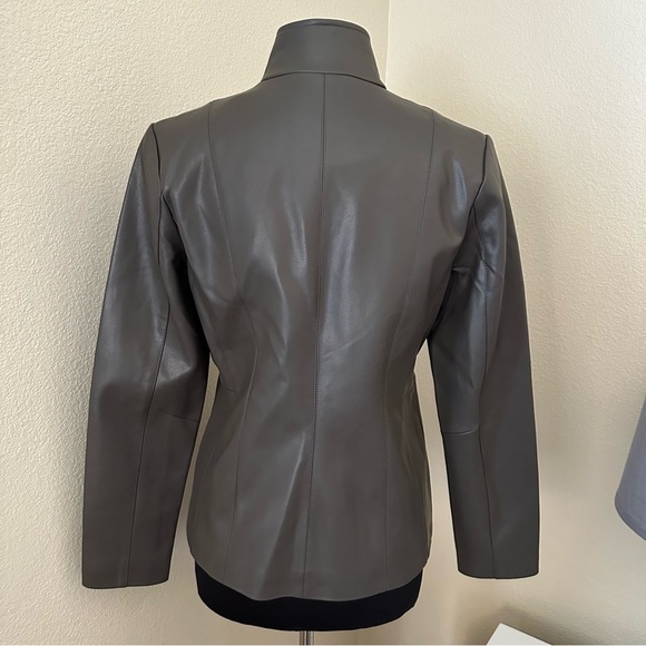 NWOT KENNETH COLE GRAY FAUX LEATHER STANDUP COLLAR ZIP JACKET Size M - Picture 9 of 14